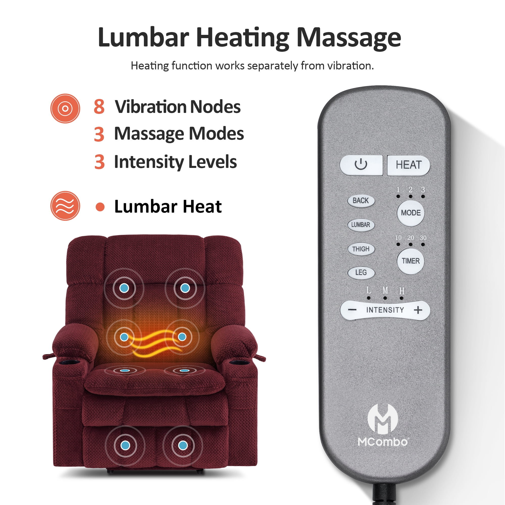 MCombo Extra Wide Dual Motor Power Recliner Lift Chair Infinite Position with Vibration and Heat for Elderly