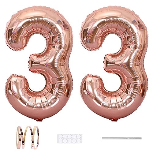 Balloon Deco 33 Birthday Anniversary Foil Numbers 33 Gold Stars Metallic Air 