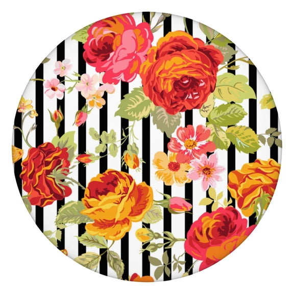 44in Round Tablecloth with Elastic Edge, Waterproof Fitted Table Cover for 36-44" Tables, Floral Theme Polyester Reusable Table Cloths Wipe Clean for Picnic, Dining, Outdoor Use and Party Decor