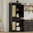 thumbnail image 5 of Luku Kitchen Pantry Cabinet, Tall Storage Cabinet with Rattan Doors and Adjustable Shelves, Freestanding Cupboard with Drawer for Bathroom, Dining Room, Living Room, Black, 5 of 8
