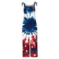 thumbnail image 4 of Frostluinai Patriotic Overalls for Women Sleeveless Adjustable Straps Linen Jumpsuits Retro Tie Dye Primt 4th of July Jumpers with Pocket, 4 of 5