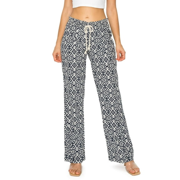 Cali1850 Women's Casual Linen Pants 32" Inseam Oceanside Drawstring Smocked Waist Lounge Beach Pants with Pockets