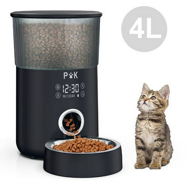 Dispensador Automático de Comida para Perros y Gatos 4L Dispensador de Croquetas Cuenco 5 Comidas al Día con Pantalla Táctil, Negro