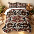 thumbnail image 3 of Erosebridal Vintage Aztec Quilt King, Traditional Cow Print King Coverlet Set, Cowhide Brown White Terracotta Tan Teal 3-Piece, 1 Bedspread and 2 Pillowcases, 3 of 7