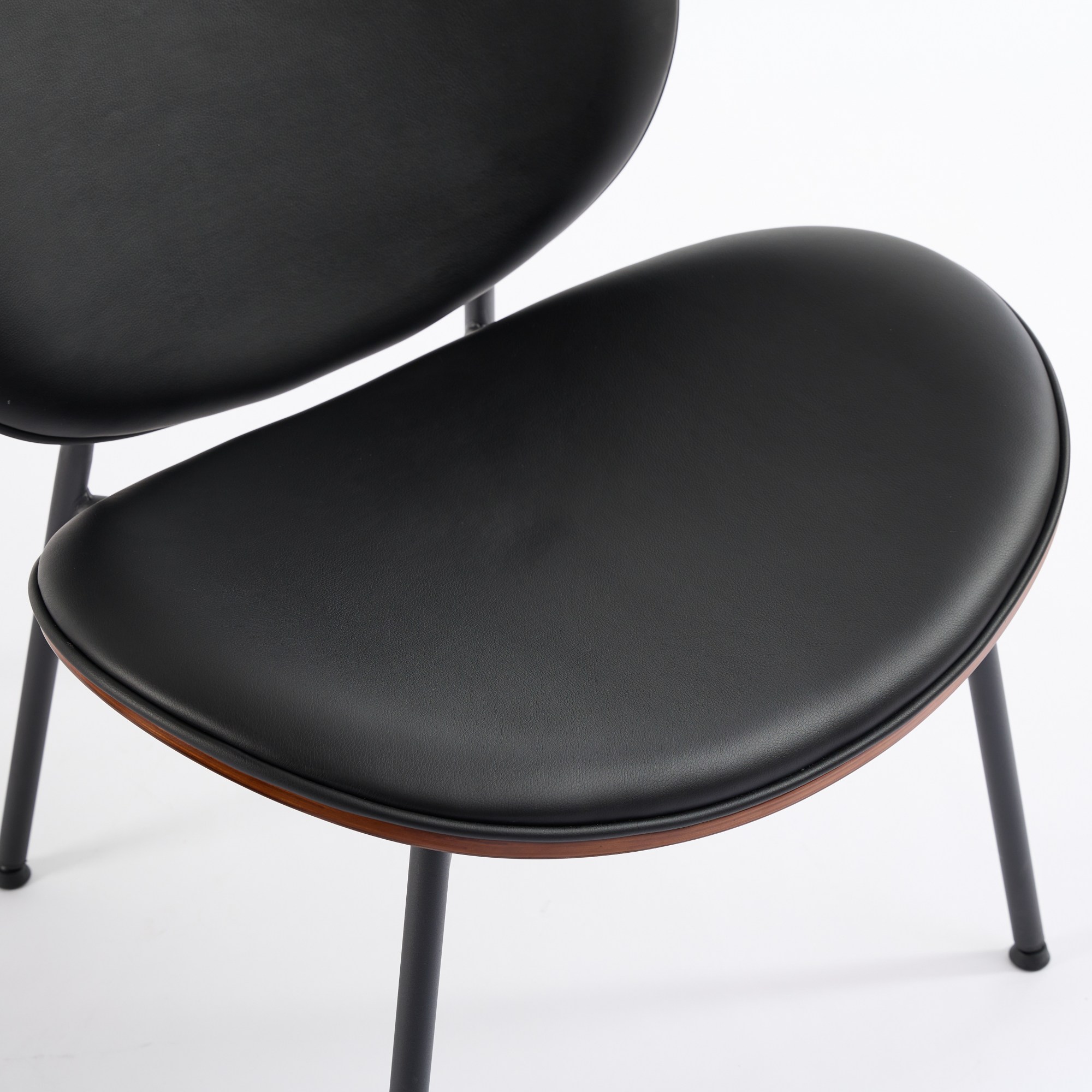 MAYEERTY Mid-Century Modern Shell Chair - Tripod Base, Black Leather, Walnut Finish, Comfortable Backrest, Black