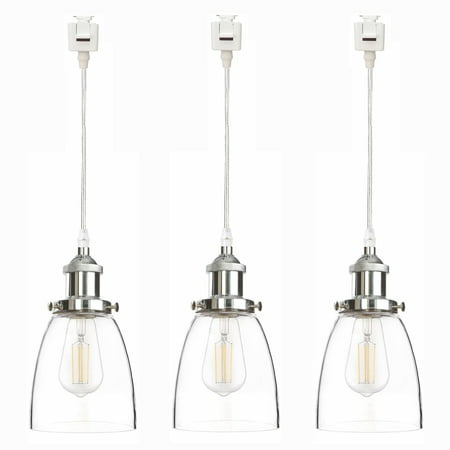 

FSLiving H-Type Track Light Cone Clear Glass Lampshade with Chrome E26 Socket Industrial Factory 1ft Pendant Lamp Restaurant Dimmable Track Mount Pendant Lighting Fixtures Customizable - 3 Light
