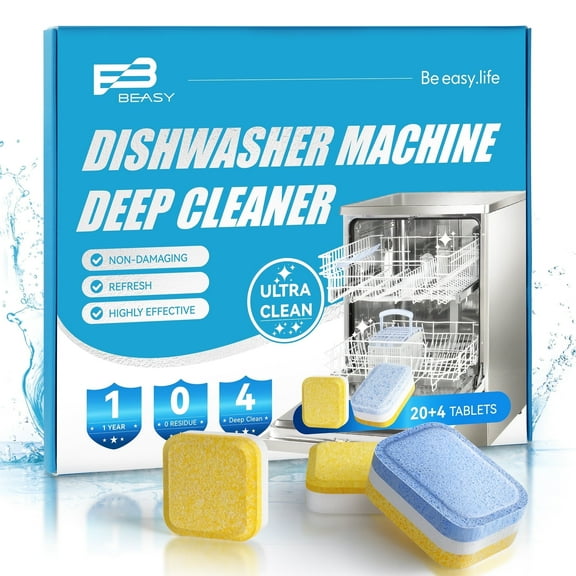 Beasy  Dishwasher Cleaner Tablets - Powerful Descaler Pods to Remove Hard Water Buildup, Grease & Food Residue - 24 Tablets