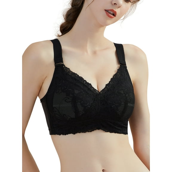 AILIVIN Women Wireless Bras Comfort Women's Lace Bra Women Bra Adjustable Wider Straps Back Support Full Coverage Bras Lifting Up Bras No Wire Minimizer Bras Black 34DD
