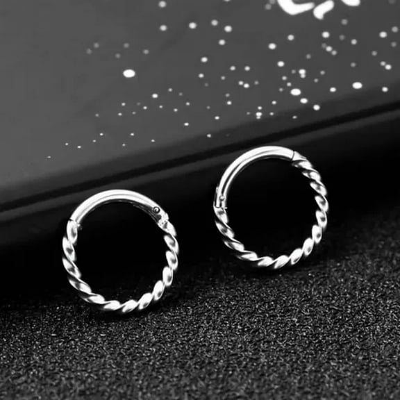 HOOUN Surgical Steel Silver Twist Rope Round Small Huggie Hoop Earrings Punk Jewelry-8mm