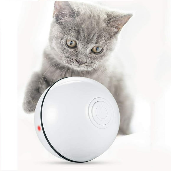 Jouet Interactif pour Chat, Balle Lumineuse pour Chat avec Lumière LED et Batterie Rechargeable USB, Boule Auto-Rotative à 360 Degrés pour Animaux Chats Chiots (Blanc)