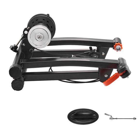 KFFKFF Bike Trainer, 6 Level Resistance, 26-29 in & 700C Wheels, Foldable Magnetic Bicycle Stationary Stand for Indoor Exercise Riding with Quick Release Skewer & Front Wheel Riser Block