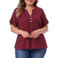 thumbnail image 2 of DARING DIVA Women's Plus Women's Waffle Tunic Tops  Button V Neck Casual Blouse 2X Wine, 2 of 6