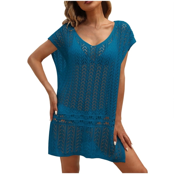 Vestido Casual de Mujer, Cuello en V Suelto Tejido para la Playa, Primavera, Verano, Fiesta Y Uso Diario Fuera