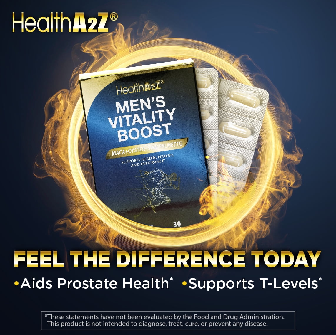 (2 pack) HealthA2Z Mens Vitamins and Testosterone Booster with Zinc, Vitality Boost for Prostate Health, 30 Capsules