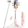 thumbnail image 1 of 170cm Trípode，Palo de Selfie Todo en uno con luz de Relleno y Control Remoto inalámbrico，Transmisión En Vivo, Videoconferencia, Compatible para iPhone y Android,rosa, 1 of 17