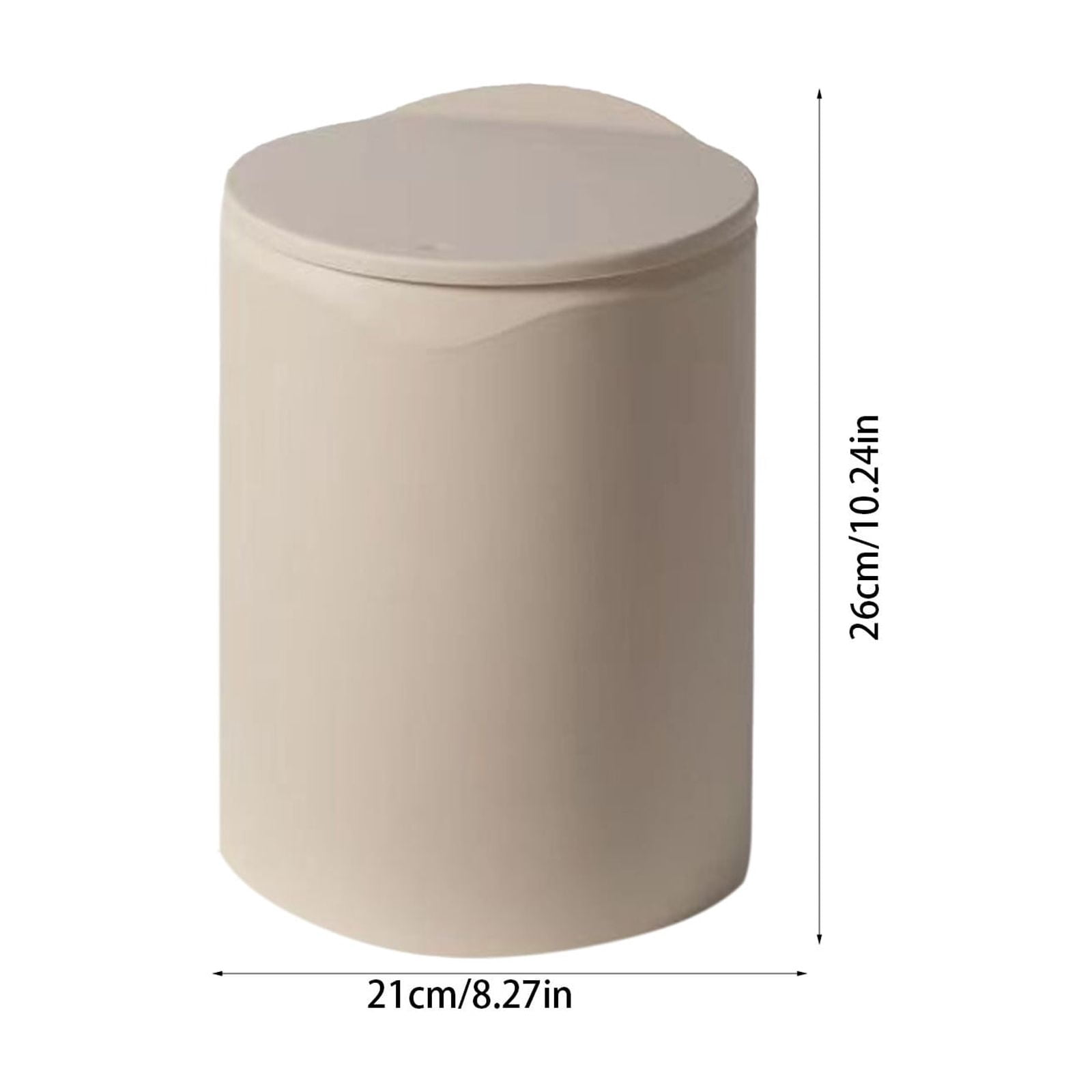 Khaki Bathroom Trash Can with Lid,Portable Press Type With Lid Trush Bucket,Modern White Mini Waste Bin ,Plastic Garbage Can for Kitchen, Bathroom, Bedroom,Office, Under Desk