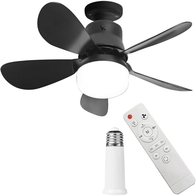 Ventilr de Techo con Luz Led Control Remoto, 30W, Foco Abanico de Techo Pequeño Silencioso 3000-6500K, E26/E27