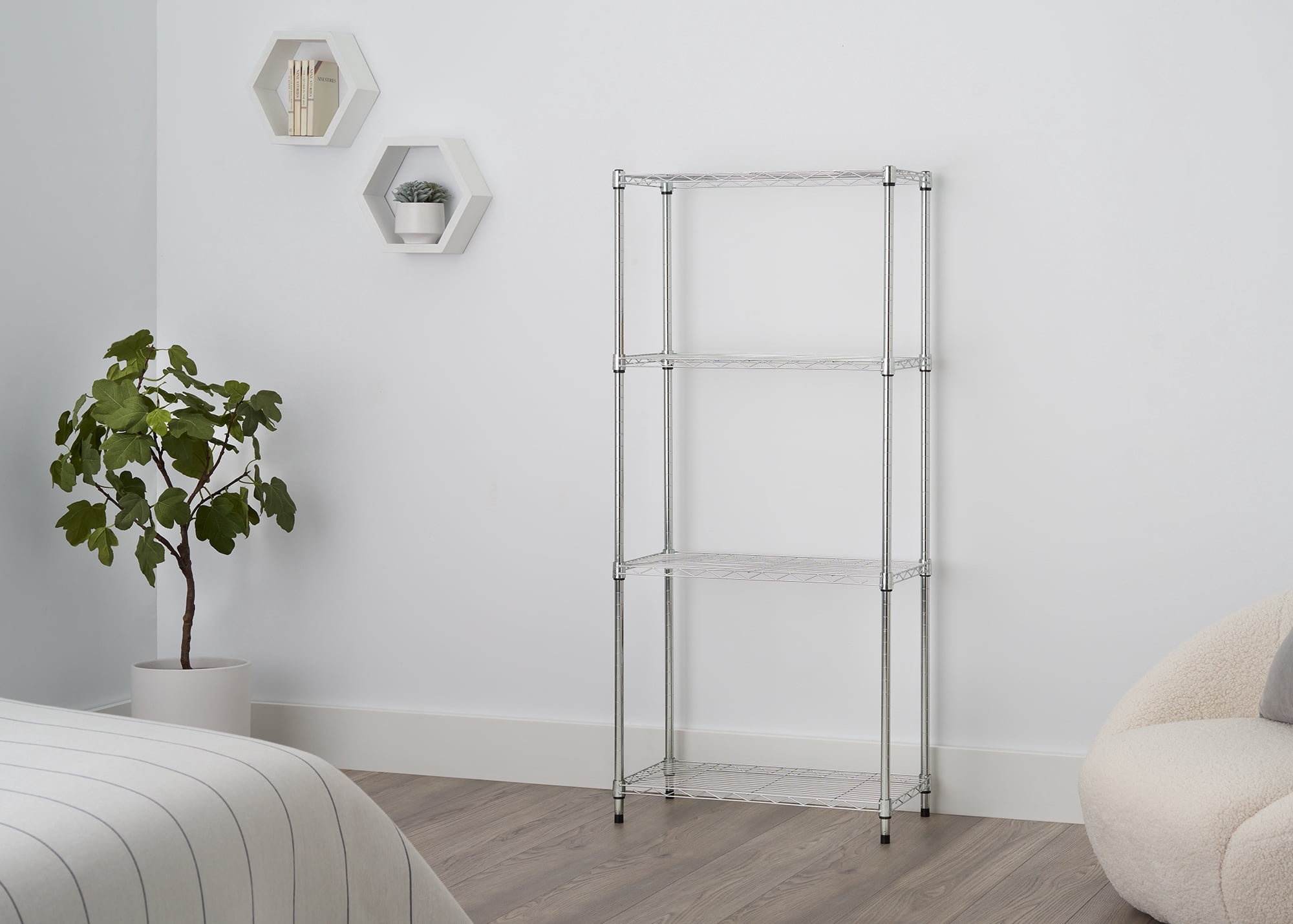 TRINITY BASICS EcoStorage® 4-Tier NSF 24"x12"x53.5" Wire Shelving Rack / Chrome