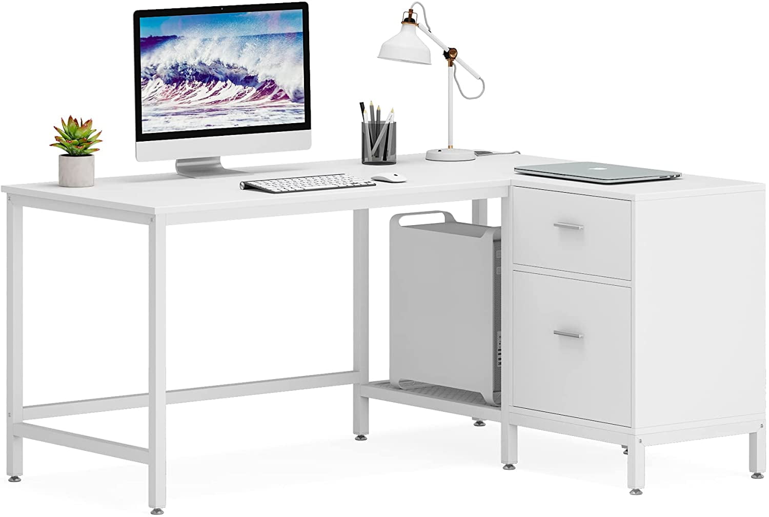 x desk with pullout drawer and shelf