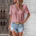 thumbnail image 1 of Xuyuer Lace Patchwork V-Neck Short Sleeve Tee - Women's Solid Color Casual Fashion Top, Affordable and Versatile for Daily Commute, Weekend Gatherings, and Skin-Friendly Comfortable Wear, 1 of 8