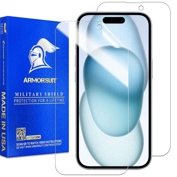 ArmorSuit 2 Pack Screen Protector for iPhone 15 [6.1-inch] Case Friendly MilitaryShield HD Clear Film - Made in USA