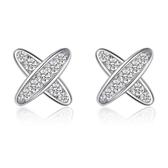 Timorina X Cross Moissanite Stud Earrings in 18K White Gold over Silver