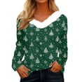 thumbnail image 3 of Hearthz Womens Christmas Sweaters Faux Fur Trim V Neck Sweatshirts Xmas Christmas Snowflake Print Women's Top Winter Warm Long Sleeve Pullover Tops, 3 of 6
