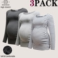 thumbnail image 1 of Bearsland Women's Long Sleeve Maternity Shirts Side Ruched Tops Pregnancy Clothes 3-Pack, 1 of 1