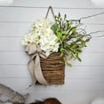 thumbnail image 3 of GEjnmdty Wildflowers Hanging Basket Wreath, 15.7Inch Artificial White Hydrangea Spring Summer Wreath for Front Door, Wall Hanging Flower Bucket Rustic Wreath Party Wedding (A), 3 of 9