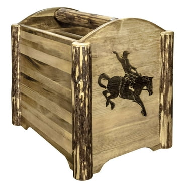 Glacier Country Collection Magazine Rack w/ Laser Engraved Bronc Design