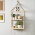 thumbnail image 1 of FineArt Wall Hanging 3-Tier Floating Shelves Natural Pine with Wooden Ring Bohemian Hand Woven Decor Bookcase Display Storage Rack Beige 105 x 40 cm, (3-Tier Floating Shelves-2.), 1 of 6