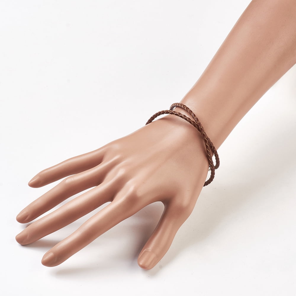 15 pc Leather Cord Wrap Bracelets/Necklaces Two Loops with 304 Stainless Steel Magnetic Screw Clasps Column Coconut Brown 16.5 inch~16.9 inch(42~43cm) 3mm