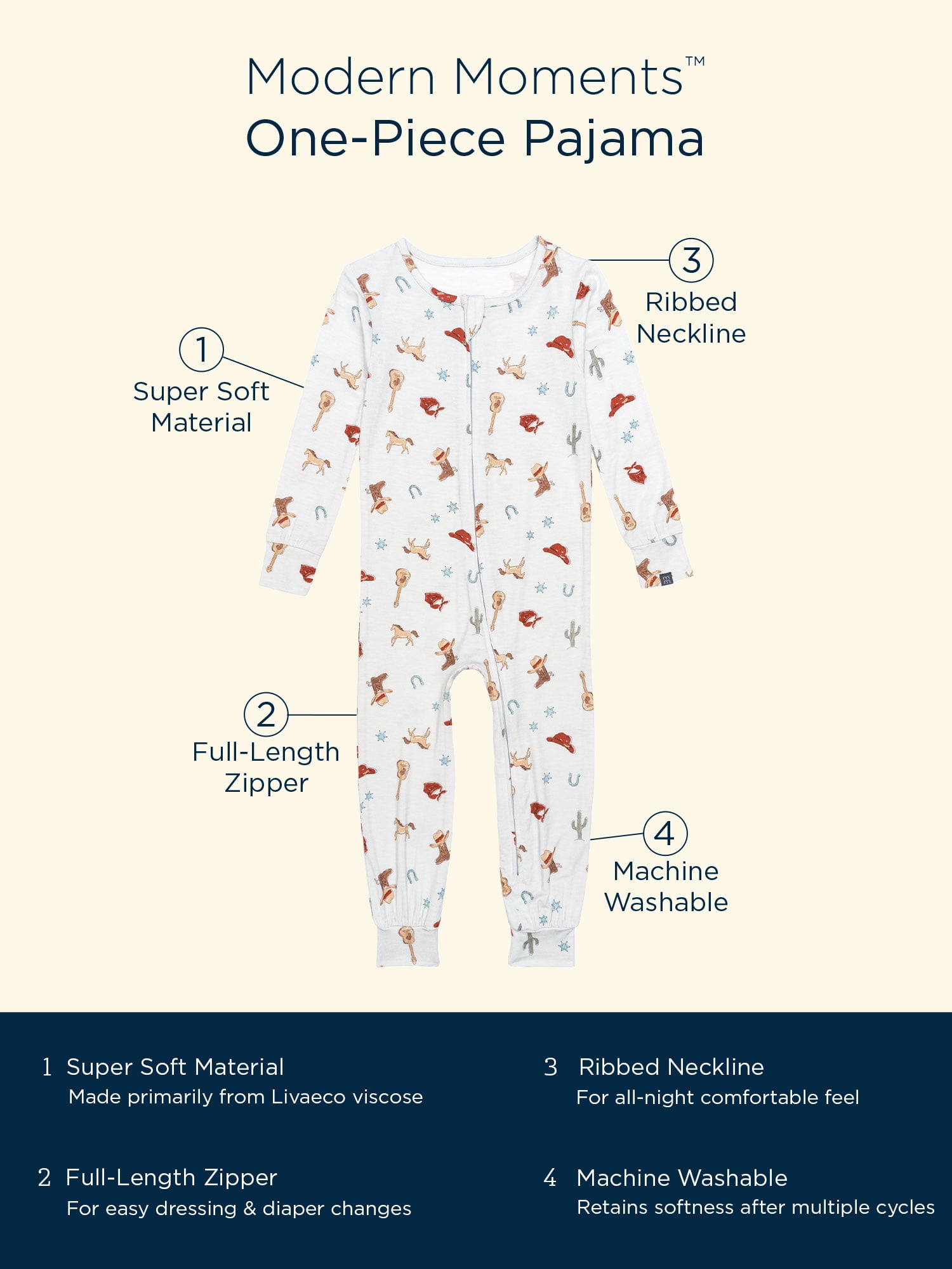 Modern Moments by Gerber Toddler Neutral Super Soft One-Piece Pajama, Sizes 12M-5T