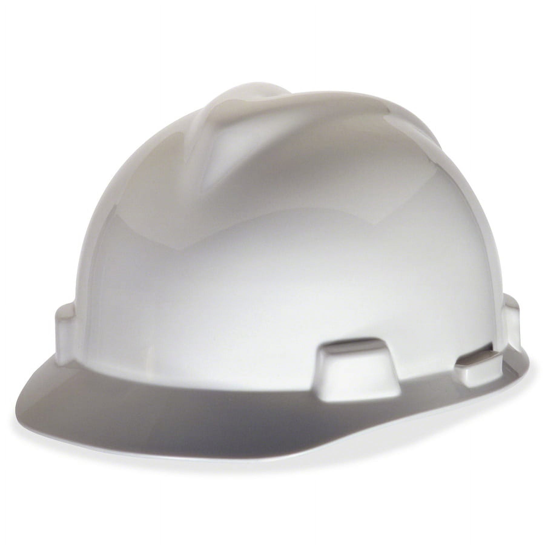 MSA 477482 V-Gard Cap Style Safety Hard Hat With Fas-Trac III Ratchet Suspension | Polyethylene Shell, Superior Impact Protection, Self Adjusting Crown Straps - Large Size in White