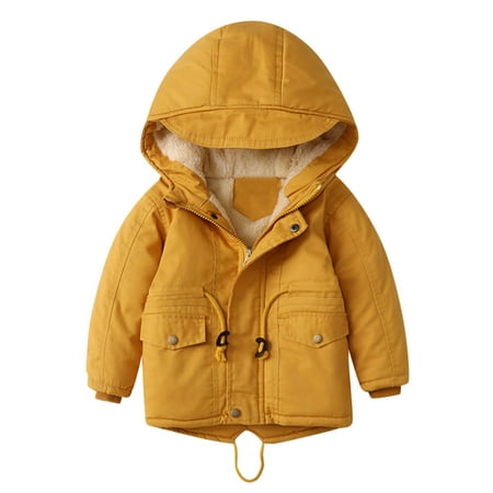 

Kids Boys Girls Winter Thicken Coat Solid Hooded Jacket Toddler Windproof Thick Warm Outwear