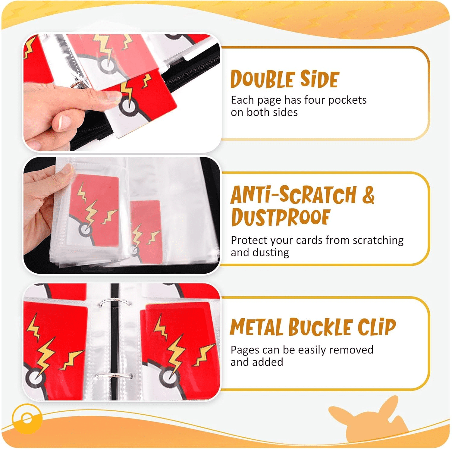 OHHLIHOME Pokemon Card Binder 9-Pocket - 900 Pockets Card Book Zipper Album with 50 Removable Sleeves - Trading Card Binder for TCG