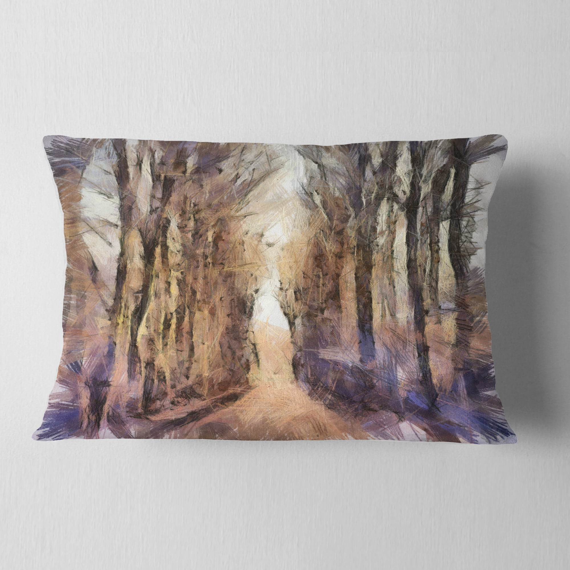 Designart Trees and Road Nature Watercolor - Landscape Printed Throw Pillow - 12x20