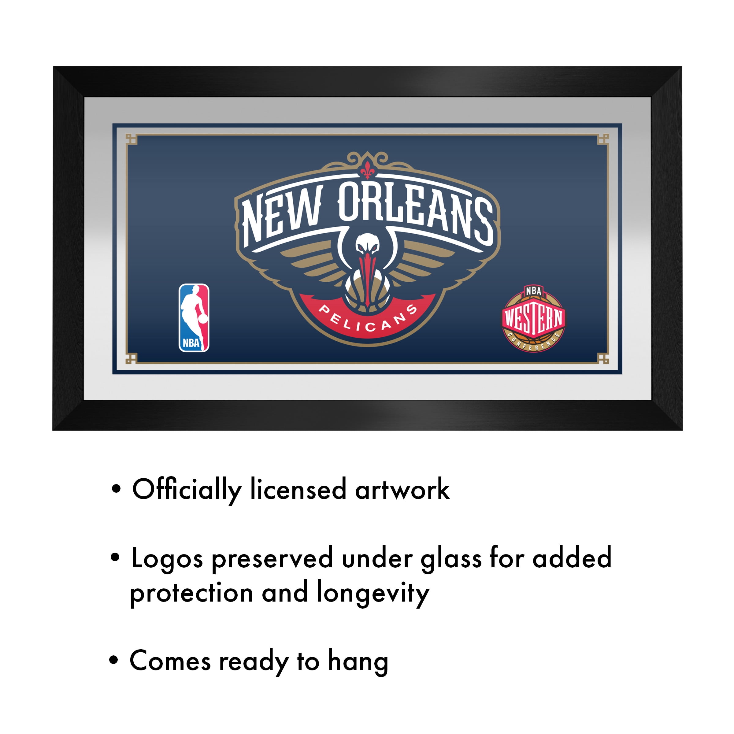 New Orleans Pelicans Logo Ready-To-Hang Black Framed Wall Mirror