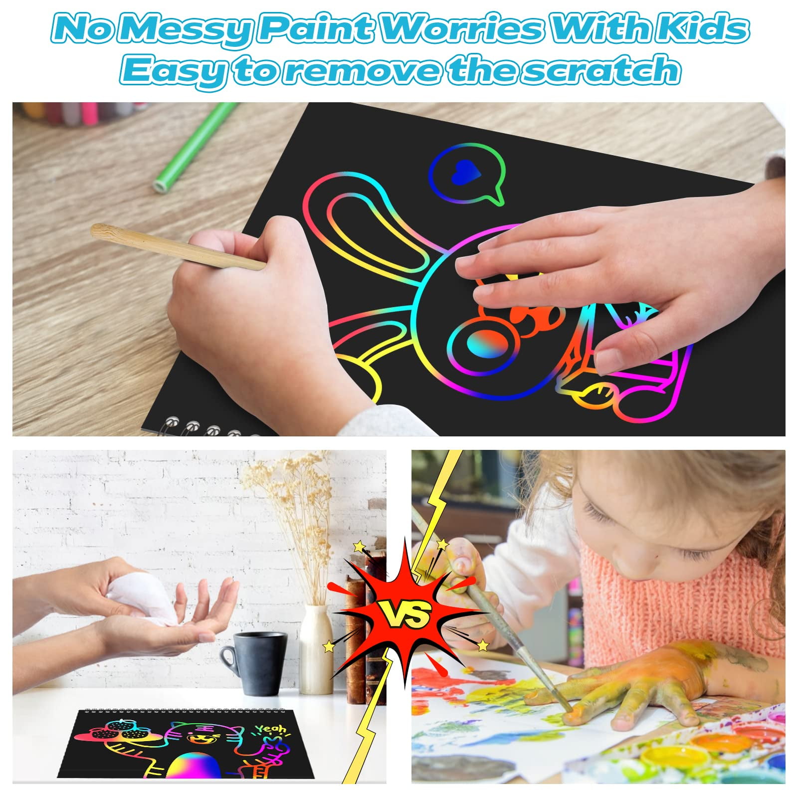 NOGIS Scratch Paper Art Set for 4 5 6 7 Year Old Boy and Girl, 50 Sheets  Scratch it Off Rainbow Magic Paper Craft, Kids Age 8-12 and up DIY Holiday  Gift Birthday Party Games 