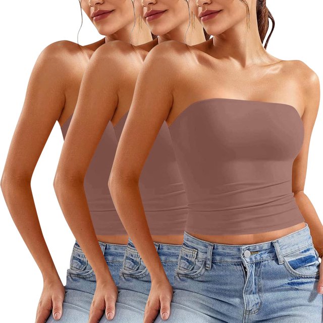 Blusa informal de verano sin tirantes de color liso para mujer, 3 piezas, de poliéster