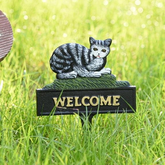 Sungmor Vintage Farmhouse Decorative 12 in Welcome Garden Stake, Cast Iron Lovely Cat Statue