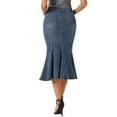 thumbnail image 3 of INSPIRE CHIC Fishtail Denim Skirt for Women's Washed Midi Jean Bodycon Skirt M Grey Blue, 3 of 6