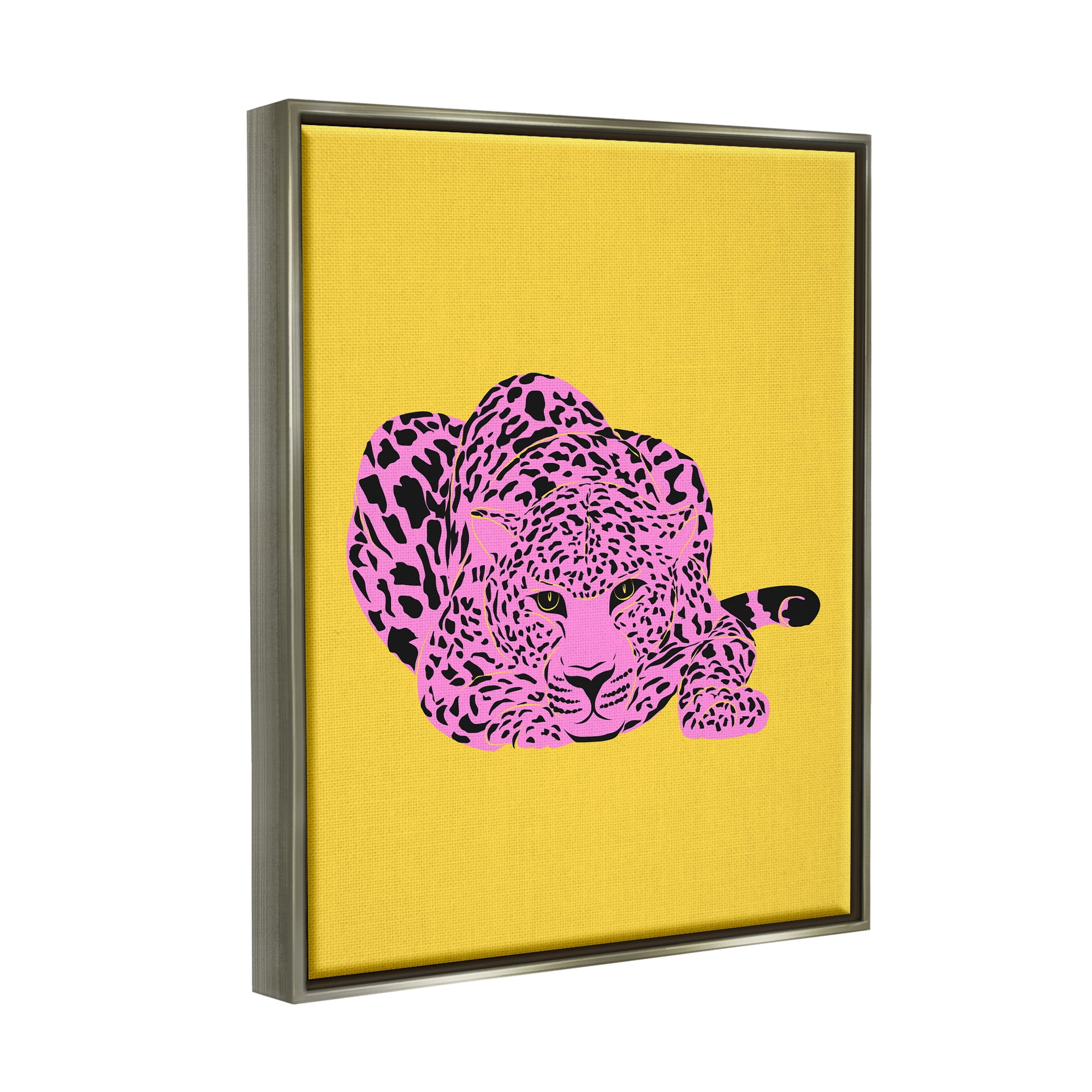 Stupell Industries Pop Style Leopard Animals & Insects Painting Gray Floater Framed Canvas Art Print Wall Art, 17 x 21