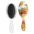thumbnail image 2 of Sunflower and Truck Design Hair Brush, Boho Vintage Style Detangling Paddle Brush with Rustic Yellow Bloom Pattern, 2 of 6