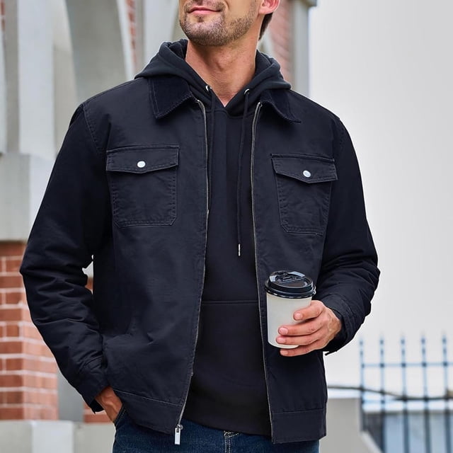 Veste Décontractée pour Hommes avec Poches Zippées, Manches Longues, Sans Capuche, pour Automne et Hiver