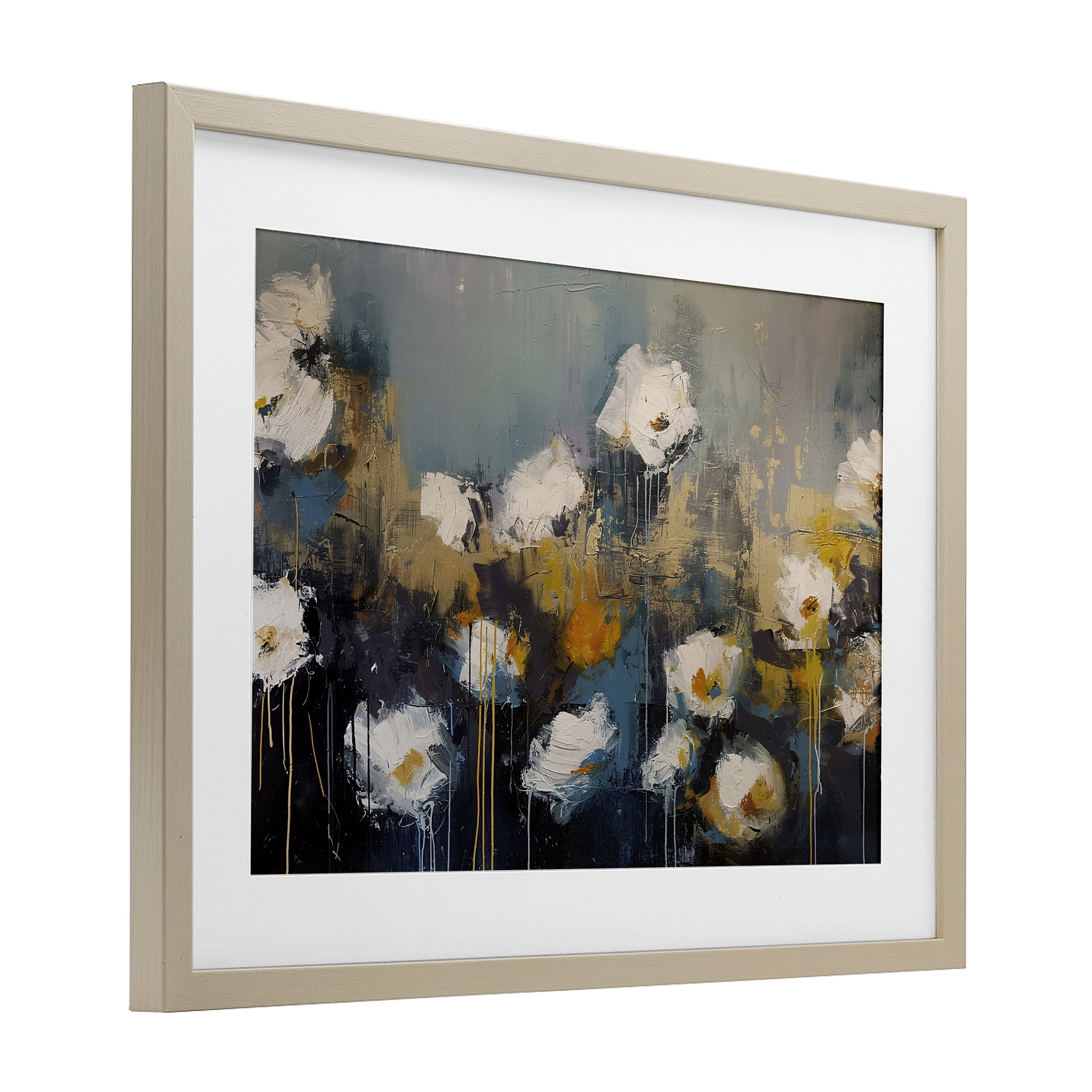 Stupell Industries Contemporary Paint Drip Blossoms Birch Framed Print Under Glass, design by Jacky Ngan