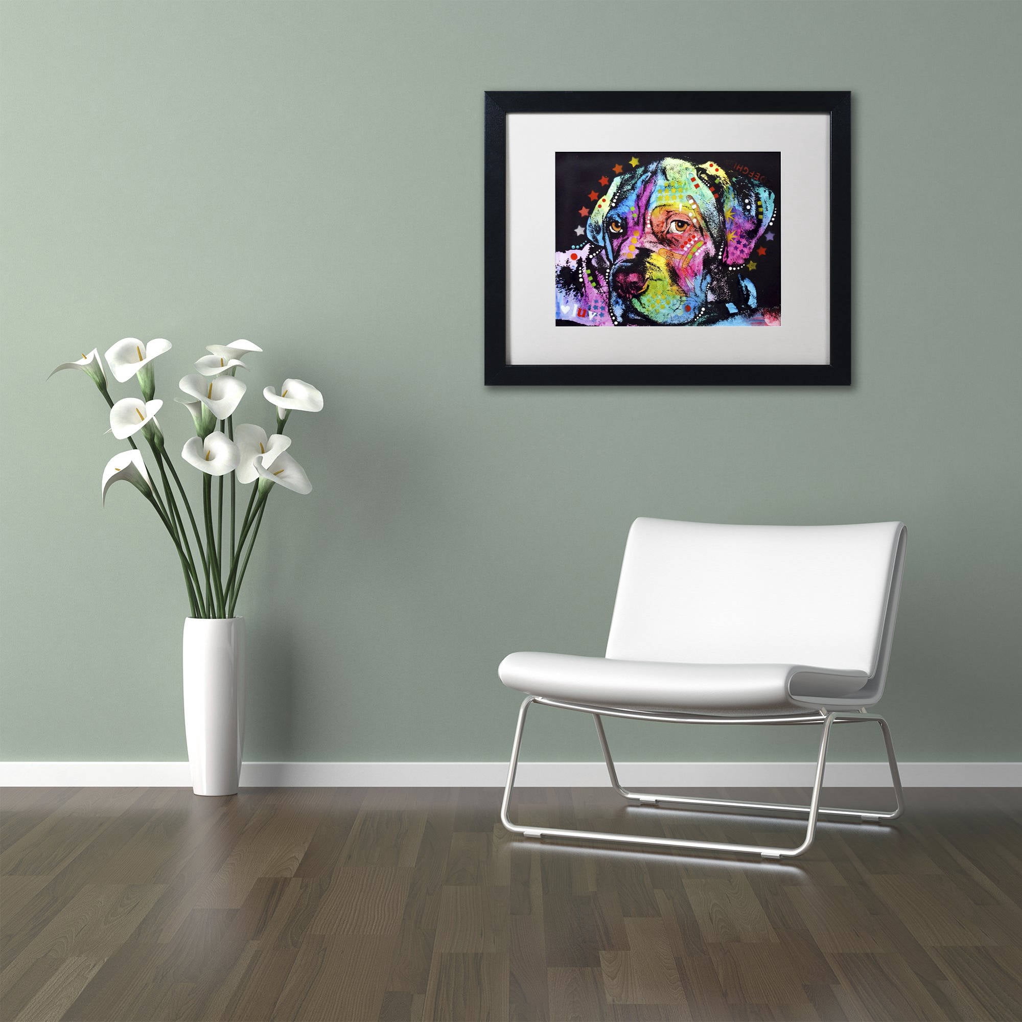 Trademark Fine Art "Young Mastiff" Canvas Art by Dean Russo, White Matte, Black Frame