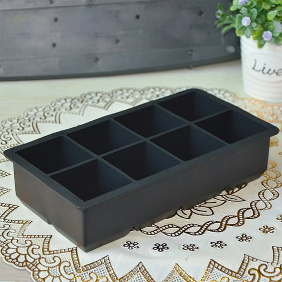 HEMOTON 2 Pcs 8-grids Silicone Ice Cube Tray Food-Grade Square Silicone Mold for Bars Kitchens Beverage Liquid (Black)