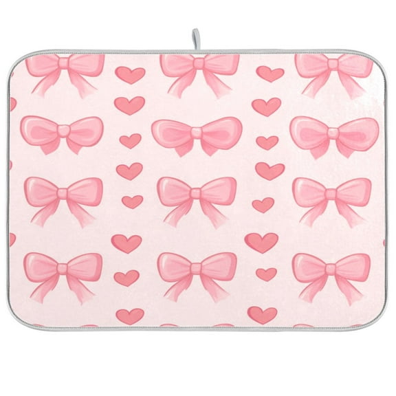 Kitchen Drying Mat 16x18In Drying Dish Mat Dish Drying Mats Kitchen Countertop Multi-Function Drain Drying Mat Kitchen Table Pink Bow