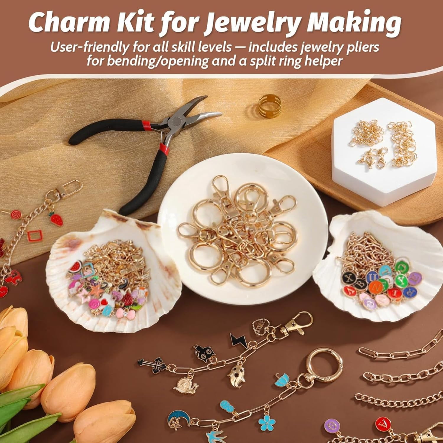 Lip Gloss Keychain Making Kit – 500 PCS DIY Key Chain Kit with Clips, Chains, Charms, Jump Rings & Jewelry Pliers for Bag Charms(RL 1 Set)